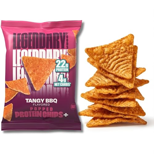 Legendary Foods Tangy BBQ Protein Chips – Popped Tortilla Style – 22g High Protein, 4g Net Carbs, Low Sugar, Gluten Free, Keto Snack Packs – 10 Count – Healthy Crunchy Chips