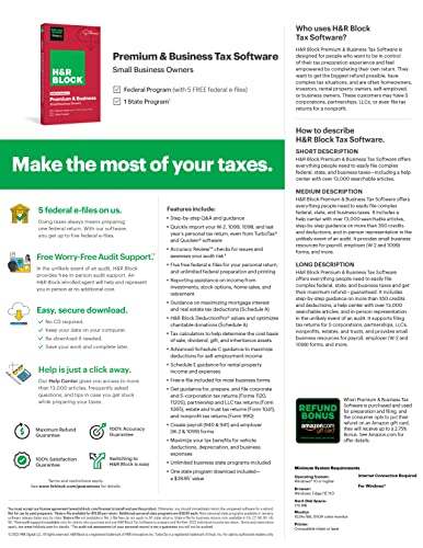 Image of H&R Block Tax Software Premium & Business 2022 with Refund Bonus Offer (Amazon Exclusive) [PC Download] (Old Version)