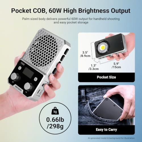 Image of NEEWER FS60B 60W 2700K-6500K Bi Color LED Video Light with App Control | COB Continuous Output Lighting with 34300lux /1m, CRI96+, 12 Scenes for Studio Photography & Outdoor Video Recording