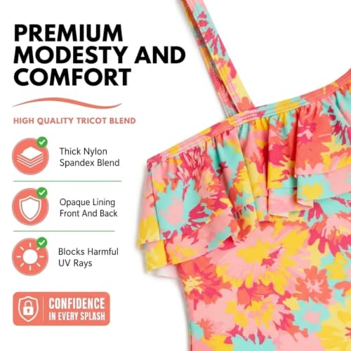 Image of Kanu Surf Girls Morgan Floral Ruffle 1-Shoulder 1-piece Swimsuit