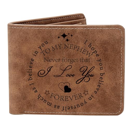 THTCSQ To My Nephew Gifts,Leather Wallet for Men,Engraved Personalized Leather Wallet,Birthday Christmas Gifts for Nephew from Aunt Uncle (To My Nephew)