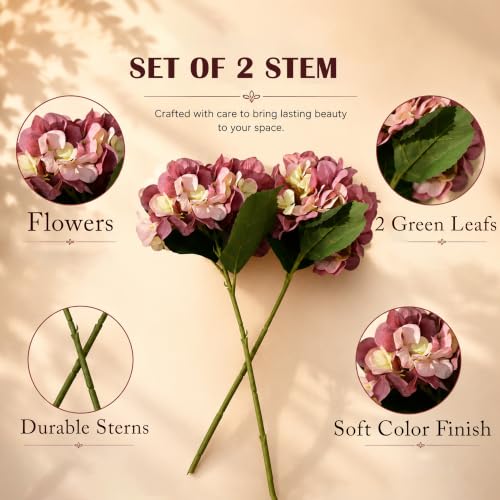 Image of Art Street Artificial Pink Hydrangea Flower Stick for Vases| Faux Flowers| Ideal for Home Decor |Items for Living Room |Christmas Day, New Year Decor| 6 Head Flower|Size: 18 Inch (Set of 2)