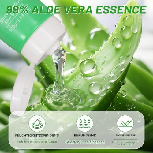 ASYBO 200 ML Aloe Vera Gel – 99% reine Bio-Aloe Vera Feuchtigkeitscreme für Gesicht und Körper (100ml x2) – Ansicht 2