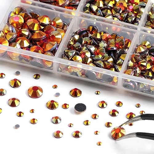 Image of 6736pcs Hotfix Rhinestones Flatback, Orange AB Rhinestones for Crafts Clothes Mixed 5 Sizes, Hotfix Crystals with Tweezers and Wax Pencil Kit, SS6-SS30, Hyacinth AB