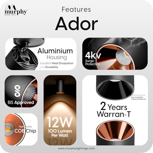 Image of Murphy Ador 12W LED Surface COB Spot Light Rose Gold Reflector | Natural White 4000K | 360 Rotatable & 90 Adjustable | Aluminium Body | BIS Approved | 2 Year Warranty |Pack of 8