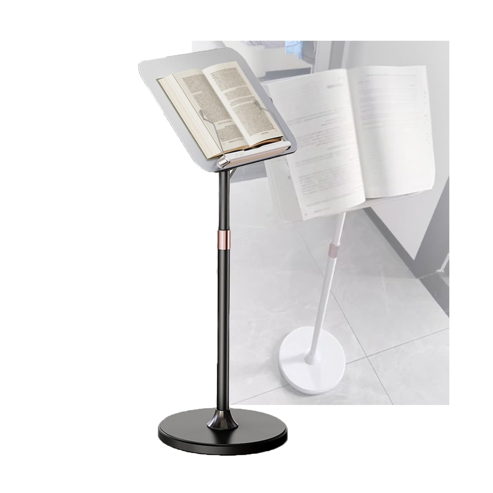 Libreria regolabile da terra con clip per pagine, supporto per ricette e tablet, per cucina, leggio per spartiti