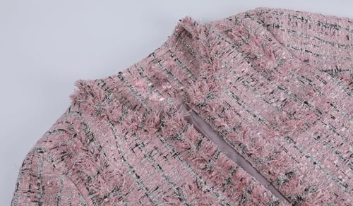 chouyatou Women's Fall Business Casual Tweed Blazer Jacket Collarless Open Front Dressy Tweed Jacket3