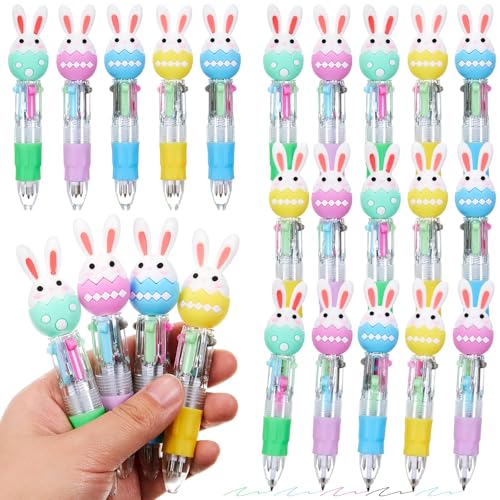 Kosiz 24 Pack Easter Party Favors Pen Multicolor 4 in 1 0.5mm Ballpoint Pen for Party Prizes Novelty Rabbit Bunny Eggs Pens Easter Gifts Goodie Bags Stuffers