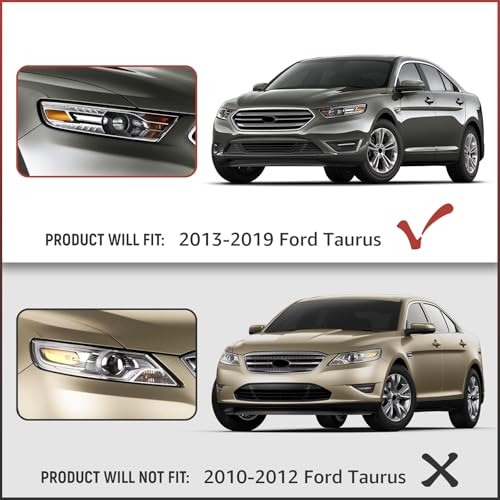 Image of Headlights Assembly Compatible With 2013-2019 Ford Taurus Replacement Headlamp, Driver and Passenger Side, Pair Chrome Amber 13-19 Taurus Head Light