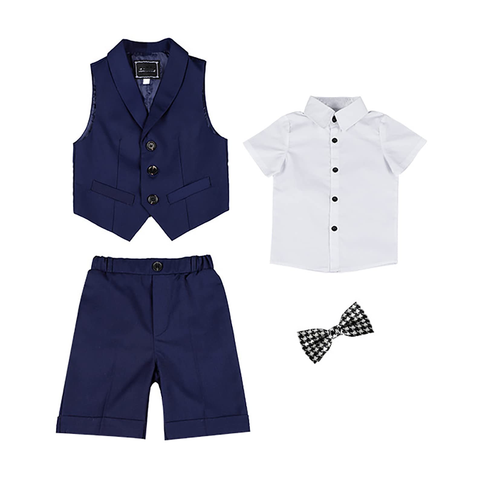3/4-teiliges Baby Jungen Gentleman Set Taufkleidung Anzug für Sommer, Kinder Anzüge für Hochzeit, Weste, Hemd, Shorts, Fliege