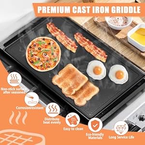 KEESHA Reversible Cast Iron Double Burner Griddle 19 x 95 Nonstick Coating Flat Top Griddle for Gas Stove WeberCharbroilNexgrill Gas Grill Pit BossTraeger Charcoal Grill Electric Grill