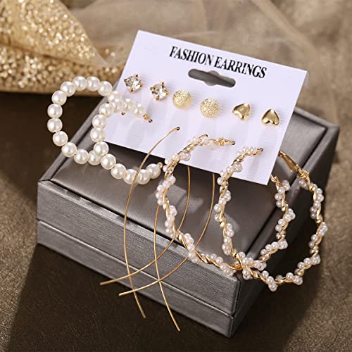 Image of ANNACREATIONS Stylish combo of pearl stud hoop earrings set for Women Girls