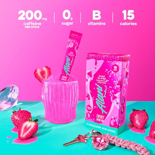 Image of Alani Nu PINK SLUSH Energy Sticks, Energy Drink Powder, 200mg Caffeine, Pre Workout Performance with Antioxidants, On-The-Go Drink Mix, Biotin, B Vitamins, Zero Sugar, 5-10 Calories, 10 Pack