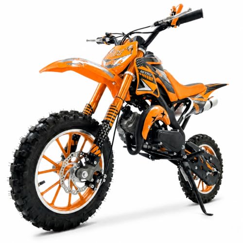 Image of Kids 50cc Dirt Bike,2-Stroke Gas Mini Bike,Orange,2026 Upgraded | Kids Dirt Bike for 8-14 with Front Rear Disc Brakes,10In Off-Road Tires,Shock Absorption,Seat Height 23.6in,Max Speed 40Mph