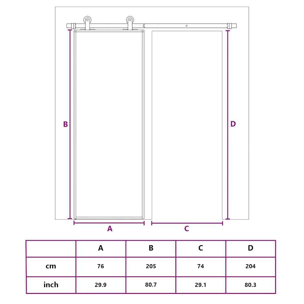 vidaXL Porte coulissante noir 76x205 cm verre trempé aluminium