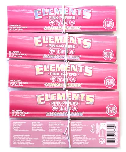 Elements PINK Connoisseur Thin King Size Slim Papers + Tips - 5 booklets