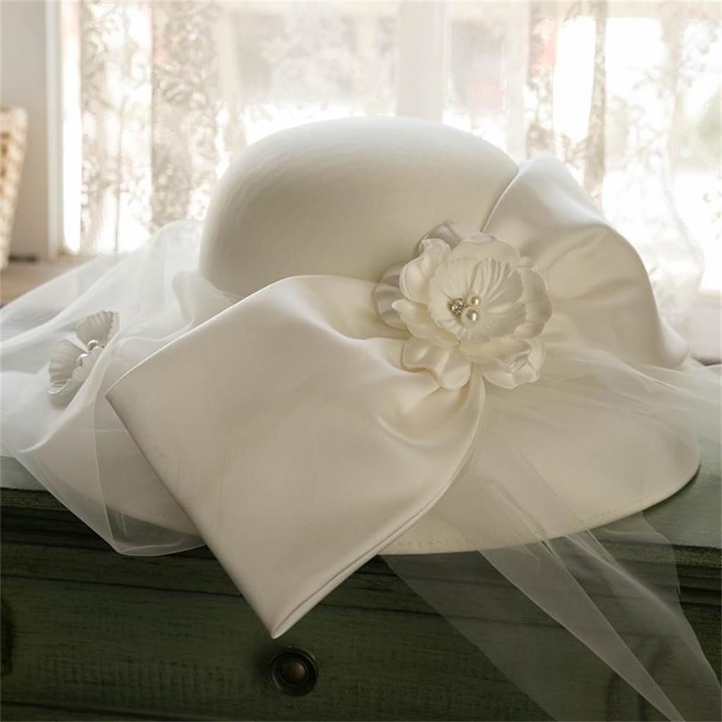 French Retro Elegant and Minimalist mesh Flower hat with Satin Design