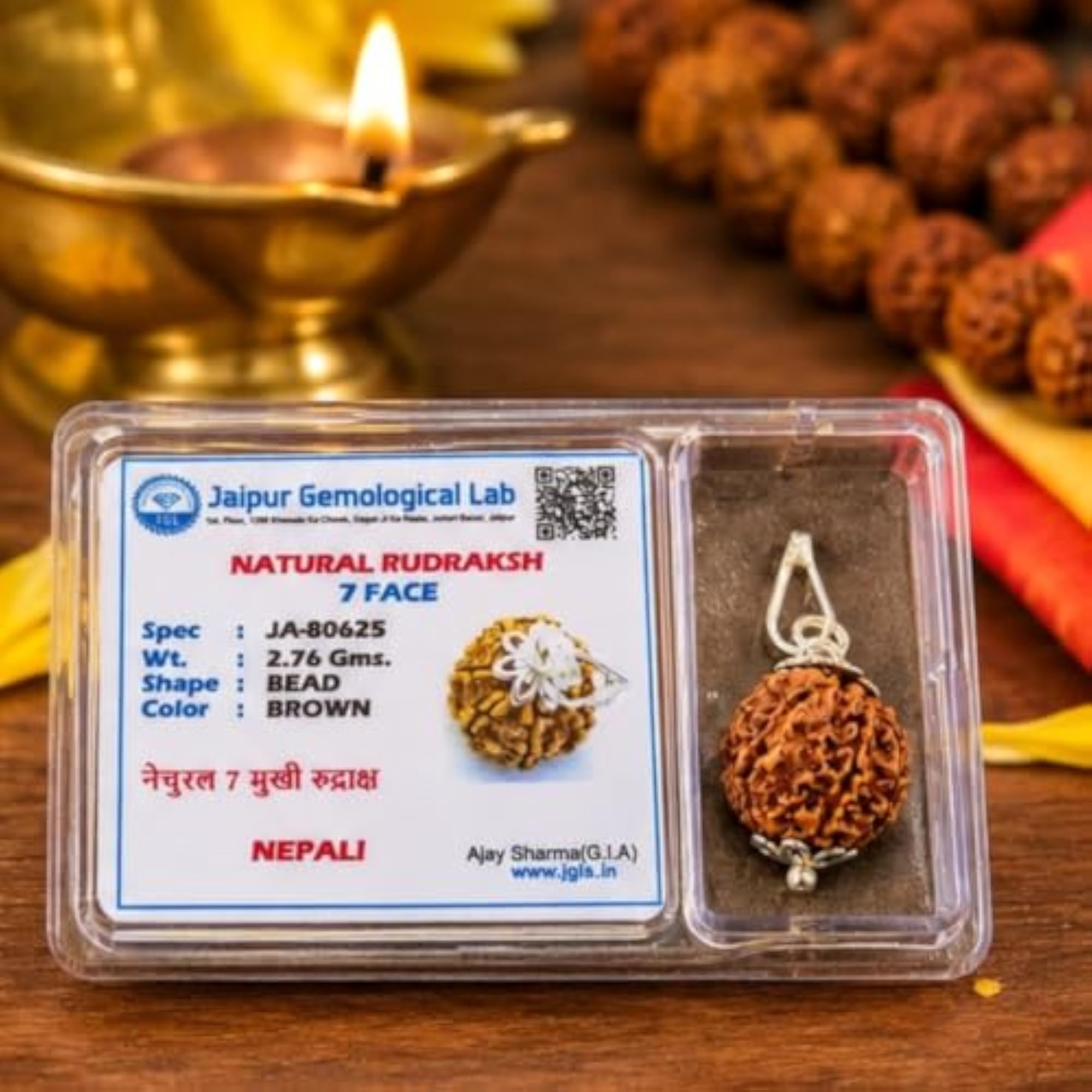 Natural 7 Mukhi Rudraksha Bead Pendant with Silver Cap