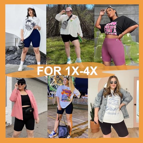 MOREFEEL 3 Pack Plus Size 8" Biker Shorts with Pockets for Women-High Waist Non-See Through Workout Black Yoga Short3