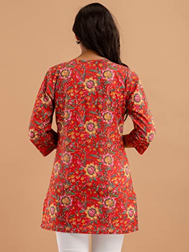 Image of feranoid Women Cotton Printed Straight Short Kurti