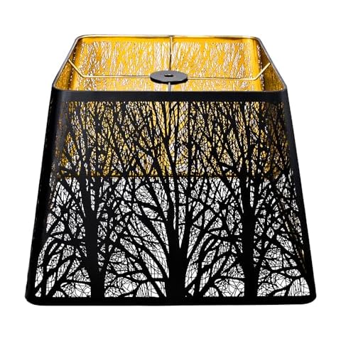 Medium Square Lamp Shades, ALUCSET Metal Lampshade with Pattern of Trees for Table Lamp and Floor Light, 9 x 12 x 8.8 Inch, Spider (Black/Gold) Cover
