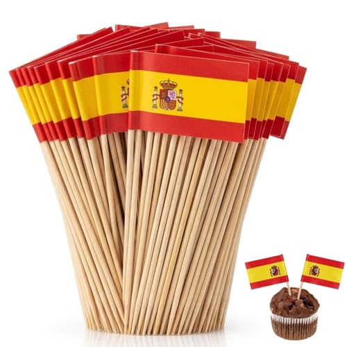HAPZUR Bandera de cóctel España, palillo de dientes, mini etiquetas de comida, Cupcake de queso, souvenirs, Copa del Mundo 2026, para sándwiches, frutas, evento real, 100 piezas