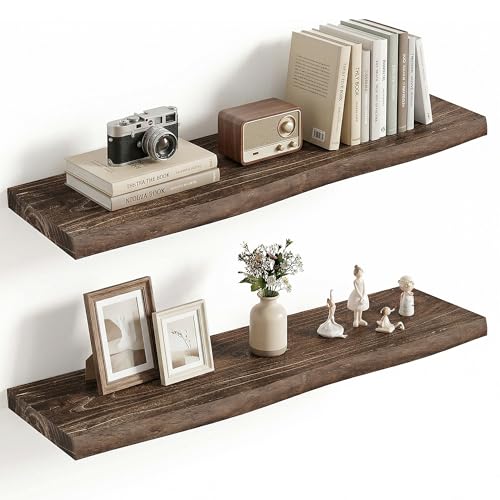 Image of Vivelove Wood Floating Shelves Live Edge 32 inch Set of 2, Dark Walnut