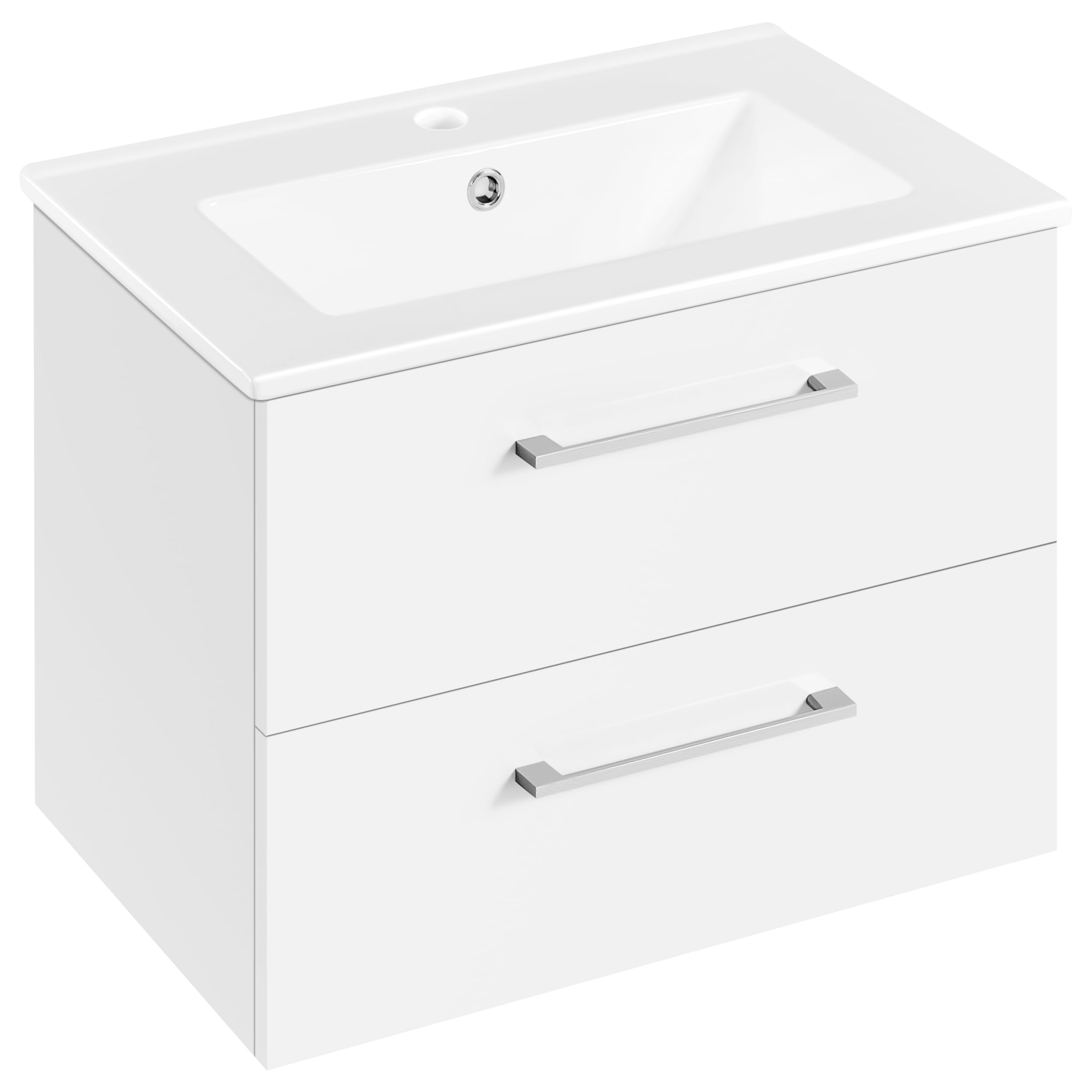 Yaheetech Meuble Salle de Bain avec Vasque Suspendu, Vasque Salle de Bain en Céramique, Meuble Lave Main WC, 61 × 39,5 × 45,5 cm, 2 Tiroirs, Désign Simple Moderne, Blanc