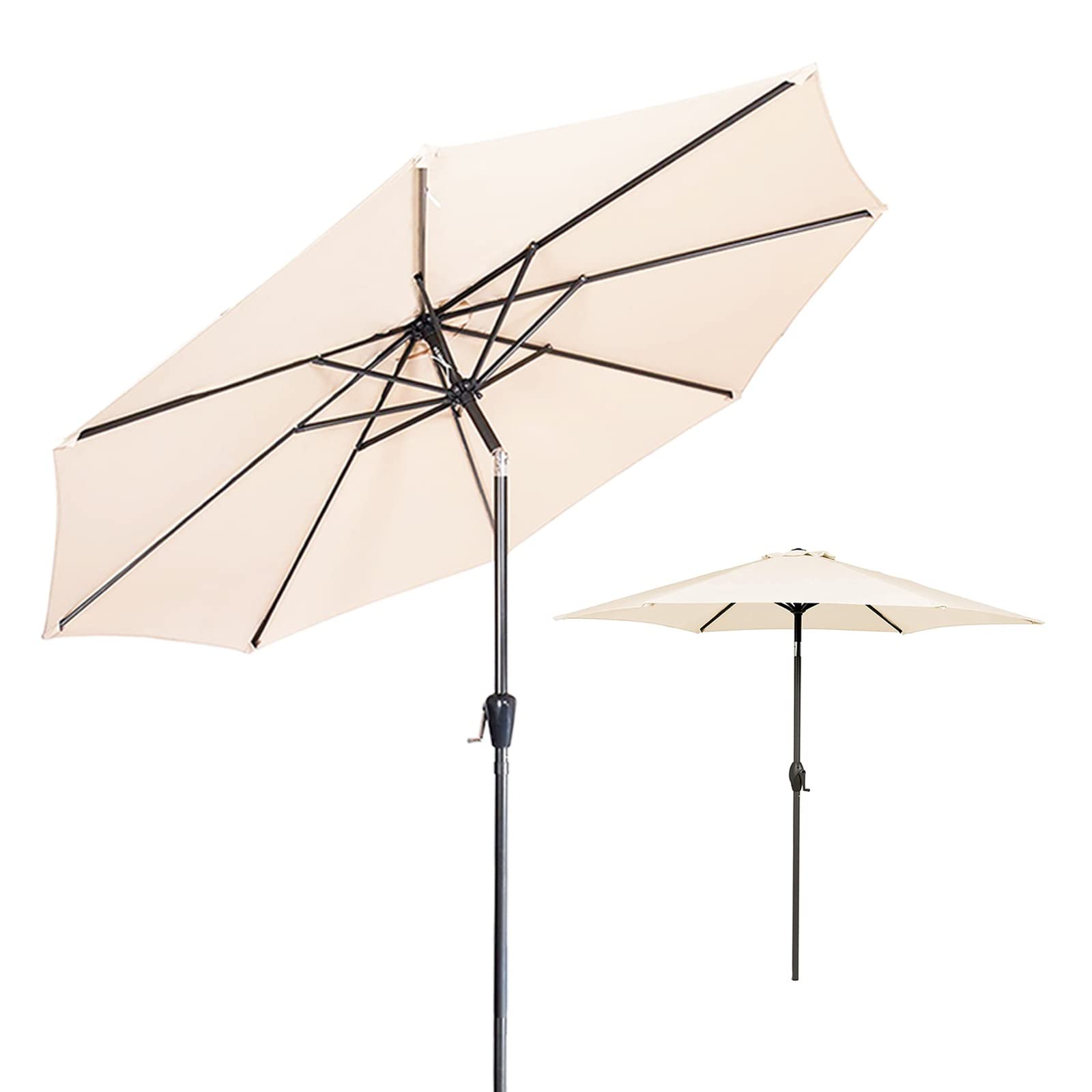 HCZKIUJY Outdoor Sun Umbrella,Round Patio Umbrella Parasol with Tilt Function,Wine Red,Dark Green,Beige,Khaki,for Beach,Pool,Patio Gardens,Courtyards,Terraces,Sunshade Shelter (Beige 2.7M)