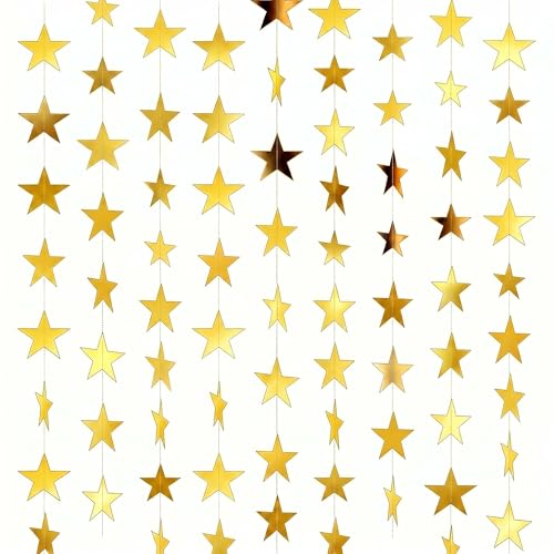 78FT Double Sided Paper Star Streamers, Gold Star Hanging Garland Decor 6 Pack, Ceiling Hang Ornaments for Birthday Wedding Engagement Classroom Home Party Decorations