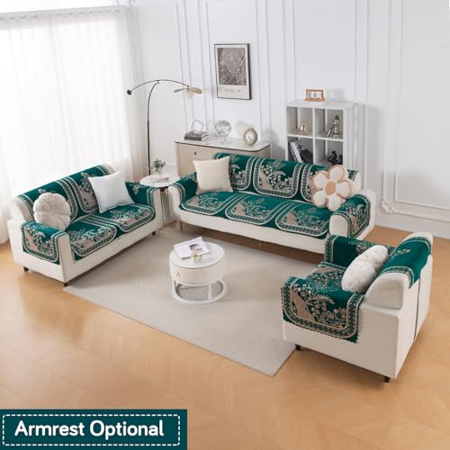Image of HOKIPO Mehfil Teal Premium Chenille Jacquard Sofa Cover 6 Seater Set - Washable 3+2+1 Sofa Panel for Seat & Back | 'Royal Aangan Series' (IN-1008 * 2 + IN-1007 * 2 + IN-1006 * 2-L7)