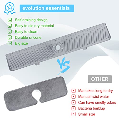 Image of Derlights 30 inch Sink Splash Guard Mat,Silicone Faucet Handle Drip Catcher Tray, Longer Silicone Sink Mat for KitchenBathroom, Drip Protector Splash Countertop (gray)