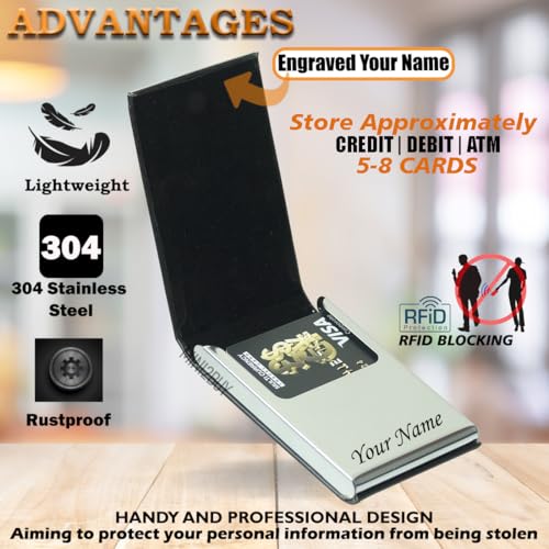 Image of Mini2buy Customized Unisex Vertical Name Engraved Store 15-20 for Credit|Debit|ATM|Business Visiting RFID Blocking Stainless Steel 1x10x6 cm Personal Corporate Gift (Long-Black)