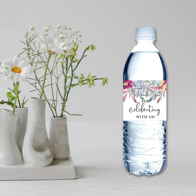 36PCS Thank You for Celebrating with US Water Bottle Sticker Labels Wedding Bridal Party Decorations Baby Shower Birthday Party Supplies(Rose)