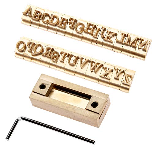 26PCS Brass Capital Letter Stamps A-Z Times New Roman – 6.8mm Tall for Leather Embossing, with 5cm T-Slot Holder & 8mm Mounting Rods, Requires Press Machine (Not for Hand Use)