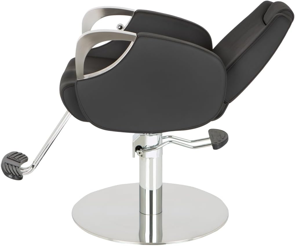 Buy-Rite Venus Silver All Purpose Reclining Chair for Salons & Barbershops - Black Vinyl with Brushed Silver Armrests, Adjustable Headrest, Heavy-Duty Hydraulic Base, YLG-375A-SILVER