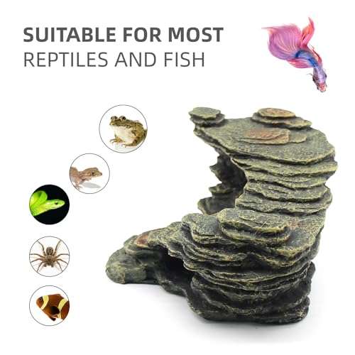Image of relaqcc Turtle Basking Platform Shale Scape Step Ledge, Reptile Ladder Resting Terrace Aquarium Decor, Great for Reptiles, Amphibians, Frogs, Small Turtle