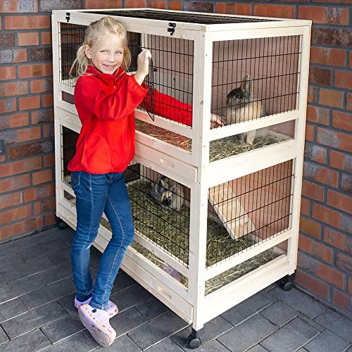 Cage Clapier Enclos Lapin Extérieur en Bois Haute Qualité pour Lapins 115 x 60 x 118 cm.Modèle 046 Câlin
