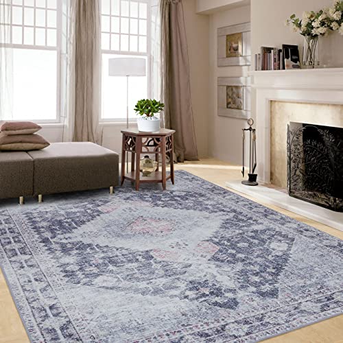 Cozyloom 8X10 Large Area Rug Boho Distressed Living Room Rug Vintage Persian Washable Rug Retro Oriental Floor Cover Non Slip Throw Carpet Soft Accent Rug Foldable Thin Rug For Bedroom Dining Room #TOP4