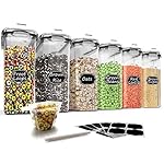 Wildone Cereal Storage Containers Set, Large BPA Free Plastic Airtight Food Storage Containers 4L for Flour, Sugar, 6 Piece Set Cereal Dispensers with 20 Labels & Marker, Black