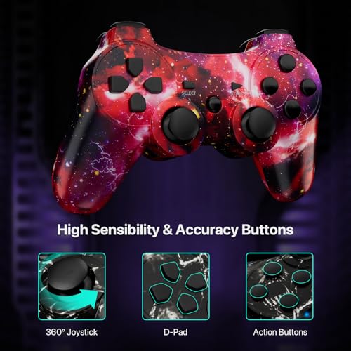CHENGDAO Controller for PS3 2 Pack Wireless Controller for Playstaion 3 6-Axis with High-Performance Double Virbration, Motion Control, USB Charging Cable (Skull + Galaxy) - Image 4