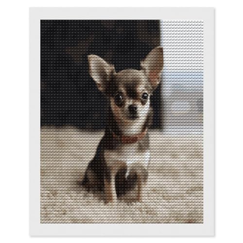 Pintura de diamantes 5D de chihuahua con diamantes redondos grandes para pared