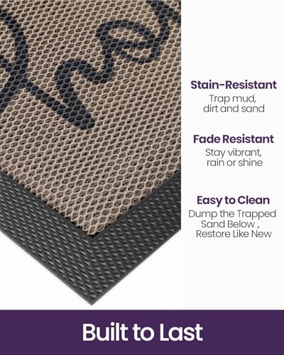 DEXI Front Door Mat Outside Entrance 17x30, Non Slip Dirt Trapper Doormat for Entryway, Heavy Duty Low Profile Floor Entry Mats Inside Decorative, Home Brown