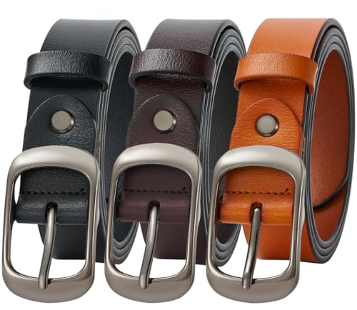 3-Pack Fashion Leather Belts - Classic Pin Buckle Belts for Jeans and Dresses