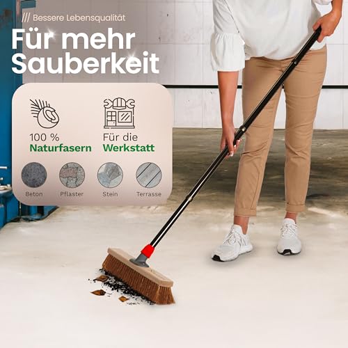 Novaliv Kokosbesen 40 cm mit Stiel Kokosborsten Besen Naturborsten mit stiel Ideal als Werkstattbesen Hallenbesen Industriebesen Hausbesen Kehrbesen Malerbesen Haarbesen Terassenbesen Besen weich