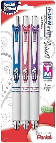 Pentel Energel RTX - Bolígrafo de gel retráctil, mediano de 0.028 in, tres colores surtidos de tinta y barril, paquete de 3