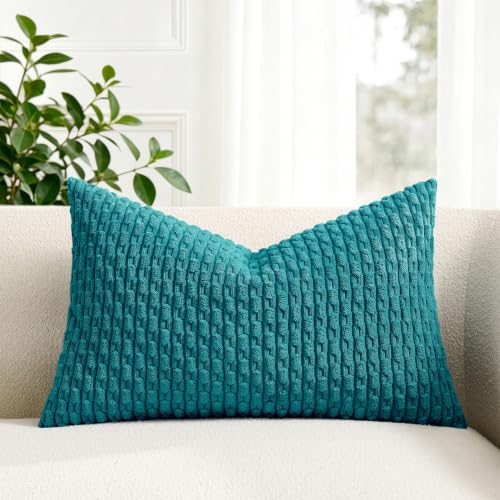 Kevin Textile Soft Corduroy 16"x24" Lumbar Pillow Cover 1 Pack, Teal Blue by K KEVIN TEXTILE - Used condition - US$11.49
