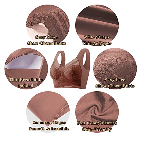 Image of WOWENY Seamless Lace Bras for Women Wirefree Comfortable Mesh Padded Soft Back Smoothing Bra