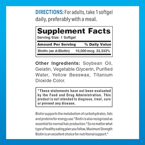 Vitamin World Ultra Mega Biotin 10,000 mcg. 50 Softgels, Vitamin B, Supports Healthy Hair, Skin and Nails, Rapid-Release, Gluten Free - Image 2