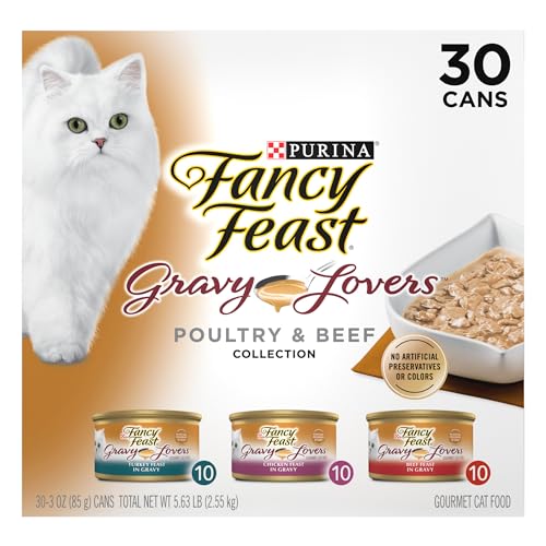 Purina Fancy Feast Gravy Lovers Poultry and Beef Grilled Gourmet Wet Cat Food Variety Pack - (Pack of 30) 3 oz. Cans